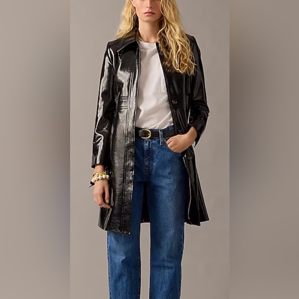 New JCrew Collection lady day topcoat in faux patent leather